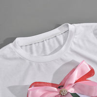 Big Ribbon Tied Cherry Printed Casual T Shirt