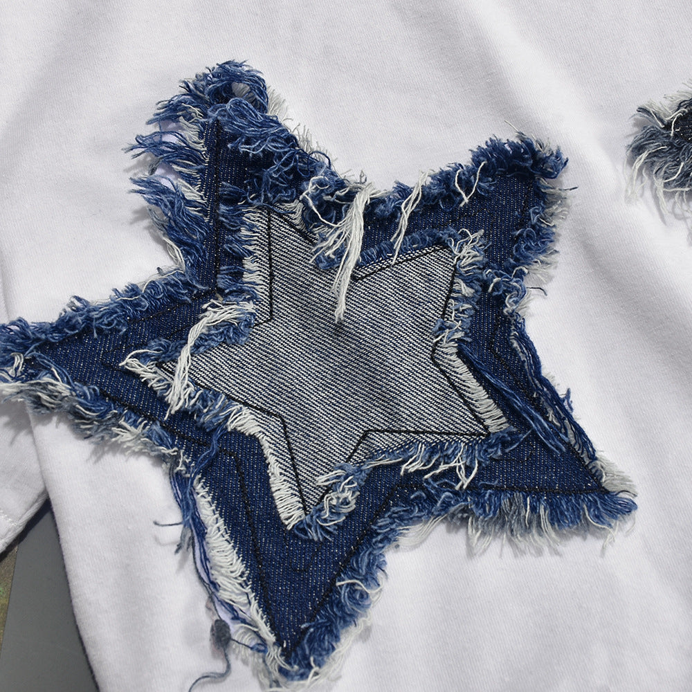 Tassel Two Stars Embroidery Casual T Shirt