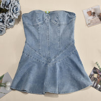 Backless Lotus Leaf Frill Hem Denim Mini Dress