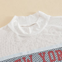 Textured Mesh Splicing Printed Casual T Shirt