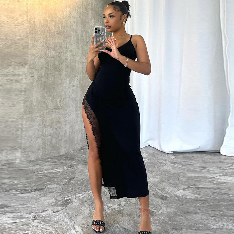 Sexy Slim Fit Side Slit Laced Party Maxi Dress