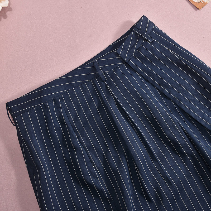 Striped Back Waist Side Silt Cotton Maxi Skirt