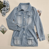 Collar Washed Multi Pocket Casual Denim Dress