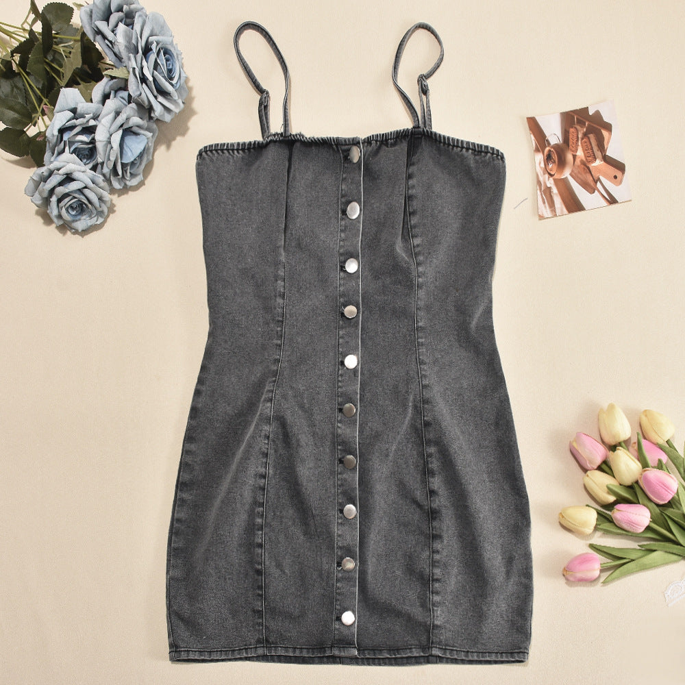 Single Breasted Button Closure Distressed Mini Dress