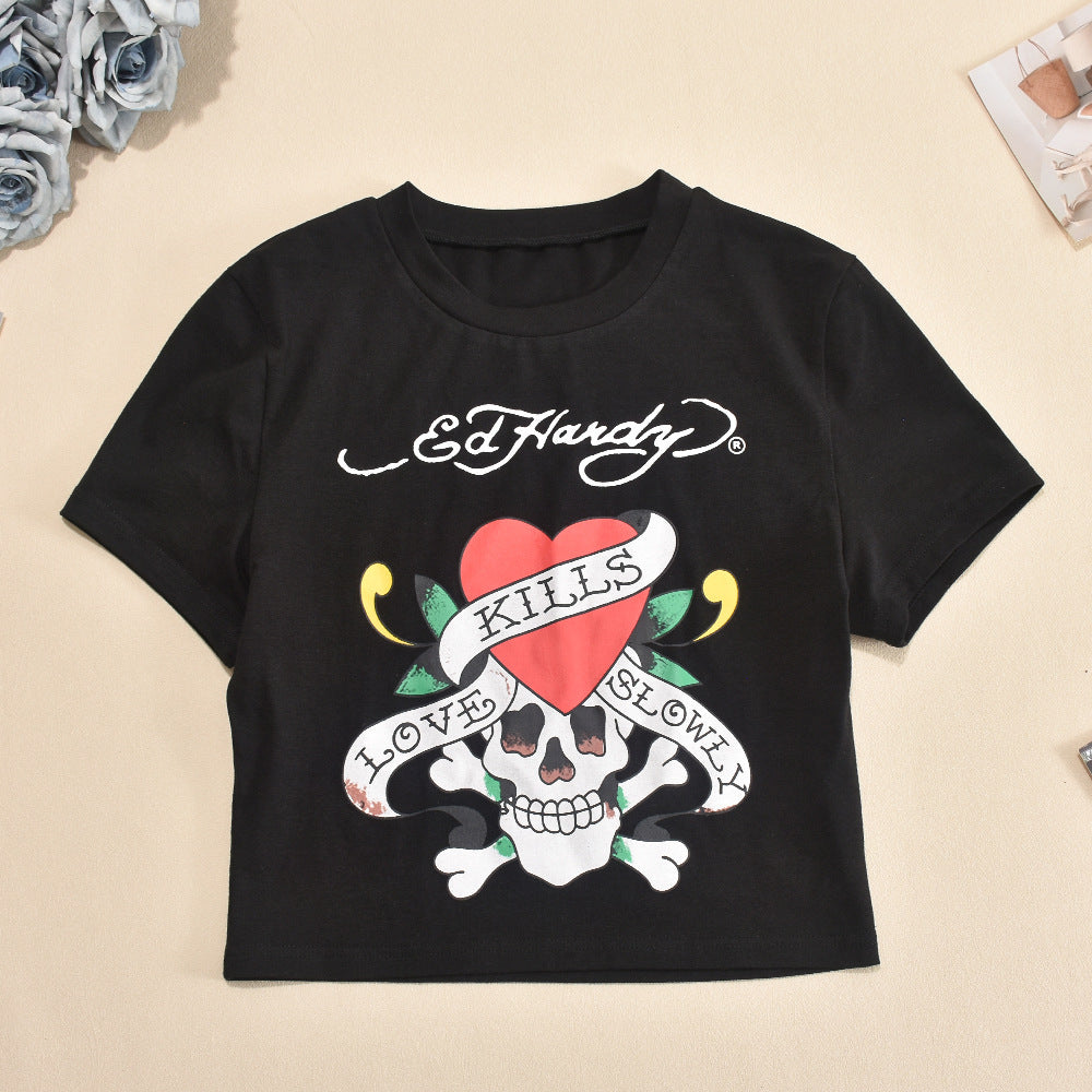 Skull Glue Printed Slim Fit Short Sleeve Top