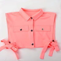 Sleeveless Buttoned Ribbon Pointed Hem Crop Jacket