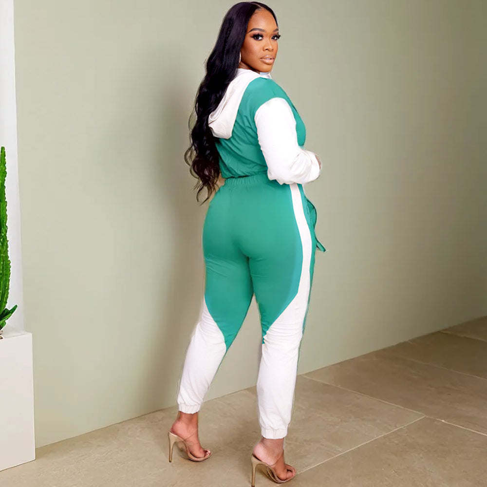 Long Sleeve Contrast Color Half High Collar Sport Pant Suit