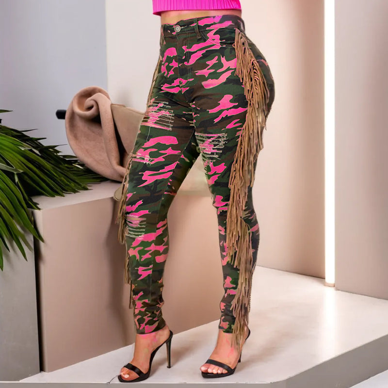 Camouflage Tassel Casual Slim Fit Pants