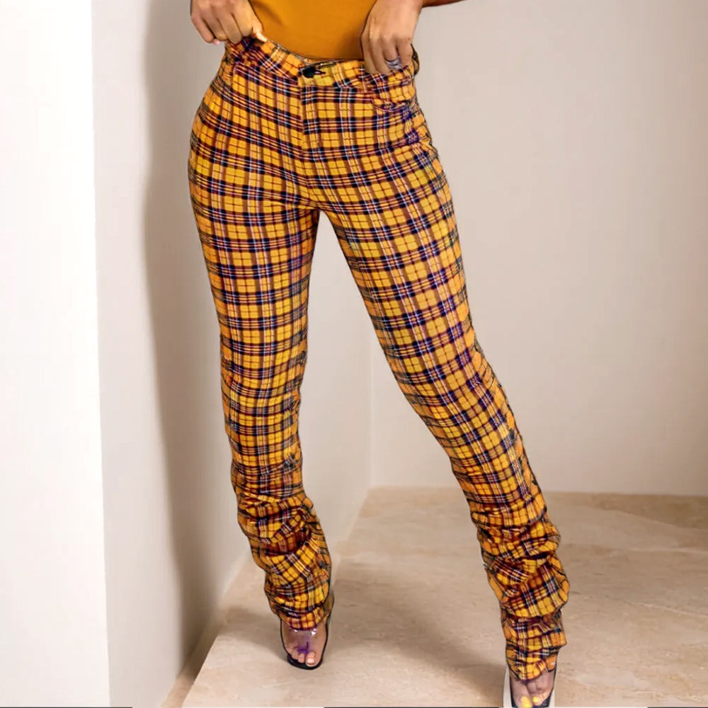 Plaid Pattern Hip Lifting Slim Fit Casual Pants