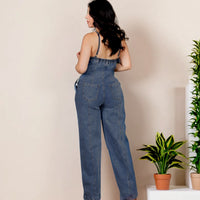 Suspenders Wrapped Buttoned Washed Jumpsuit