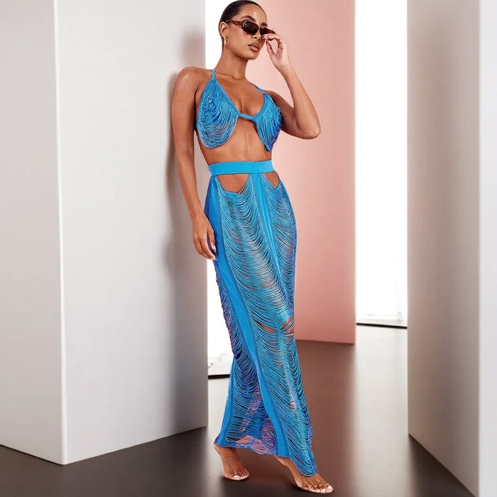 Halter Neck Bra Top Beach Cut Out Skirt Suit