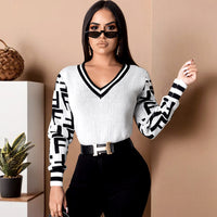 Long Sleeve F Letter Knitted Casual Sweater