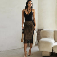 Suspender Naked Back Knitted Sexy Maxi Beach Dress