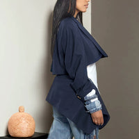 Open Front Blazer Denim Strappy Tied Skirt Suit