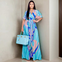 Butterfly Short Sleeve Print Big Swing Maxi Dress