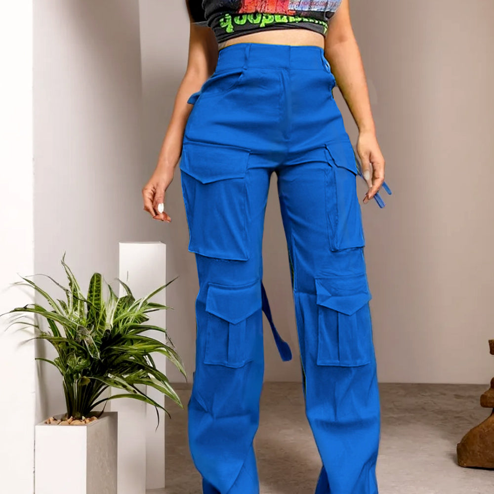 High Waist Multi Pockets Cargo Long Pants