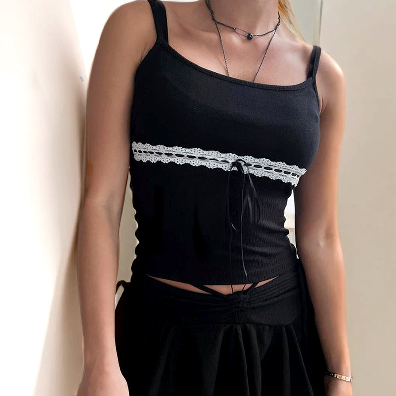 Lace Up Tied Point Sleeveless Casual Tank Top