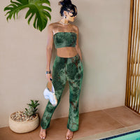 Tie Dyed Tube Top Slim Fit Stretched Long Pants