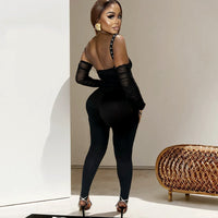 Backless Mesh Suspenders Top Leggings Pants Suit