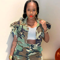 Short Sleeve Camouflage Cut Out Crop Jacket