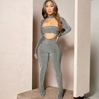 Kardashian Style High Collar Elastic Jumpsuit