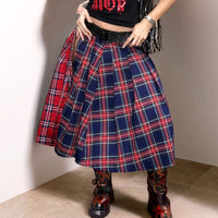 Womens Plaid Pleated Casual Wrap Skirt