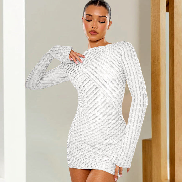 Long Sleeve Slim Fit Knitted Twill Mini Dress