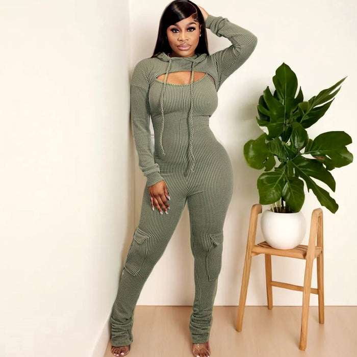 Long Sleeve Hooded Slim Fit Sexy Long Pants Suit