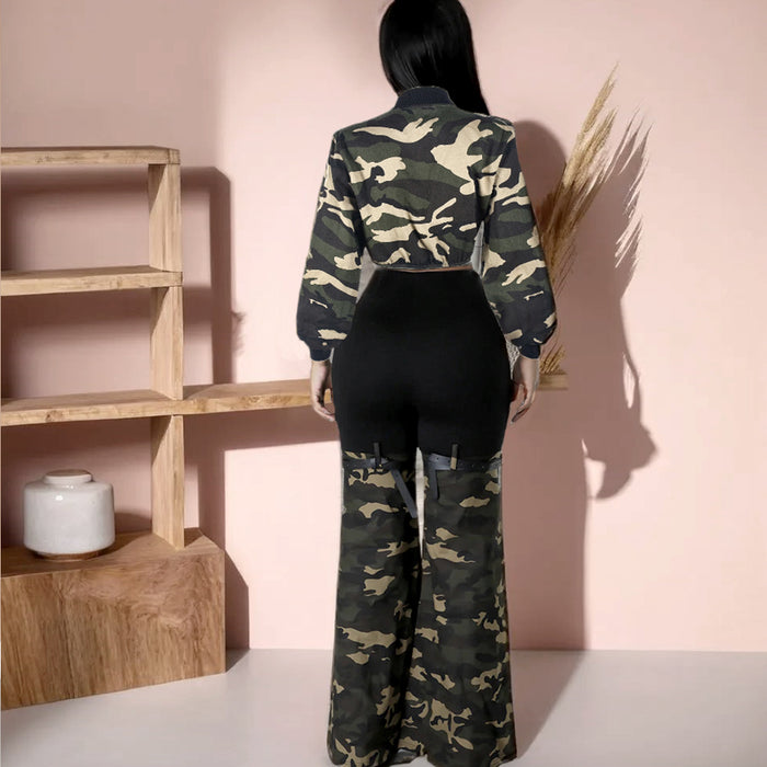 Long Sleeve Crop Bomber Jacket Pants Suit