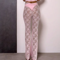 Laced Mesh See Through Flared Pants