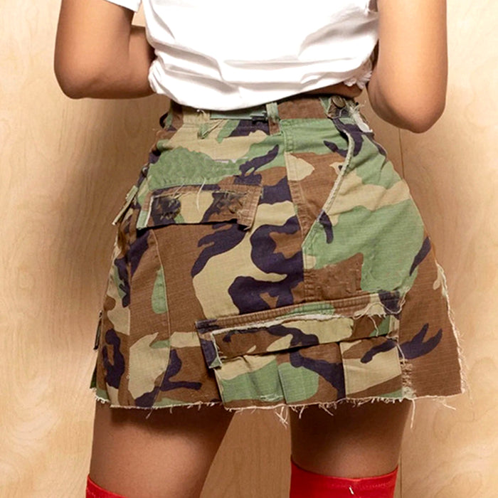 Camouflage Button Pocket Street Casual Skirt