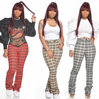 Plaid Pattern Hip Lifting Slim Fit Casual Pants