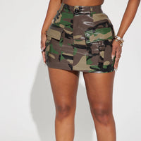 Leather Camouflage Printed Sexy Mini Skirt