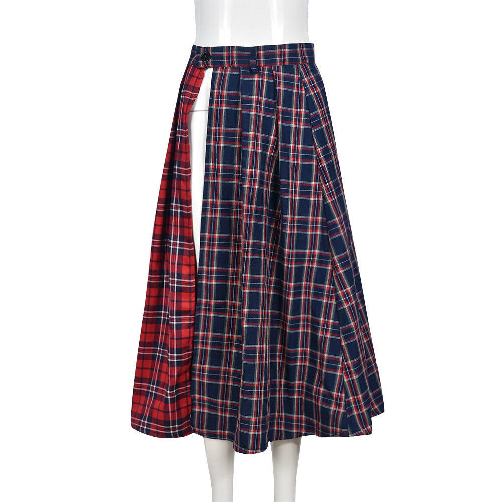 Womens Plaid Pleated Casual Wrap Skirt