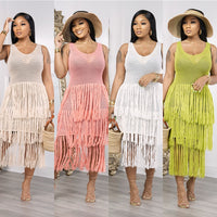 Sleeveless Tassel Mesh Beach Casual Dress