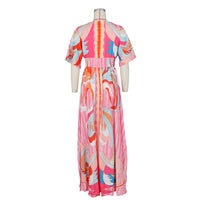 Butterfly Short Sleeve Print Big Swing Maxi Dress