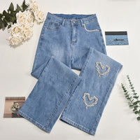 Stretch Washed Straight Heart Cut Out Pants