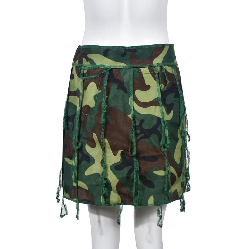 Street Tassel Camouflage Beggar Mini Skirt