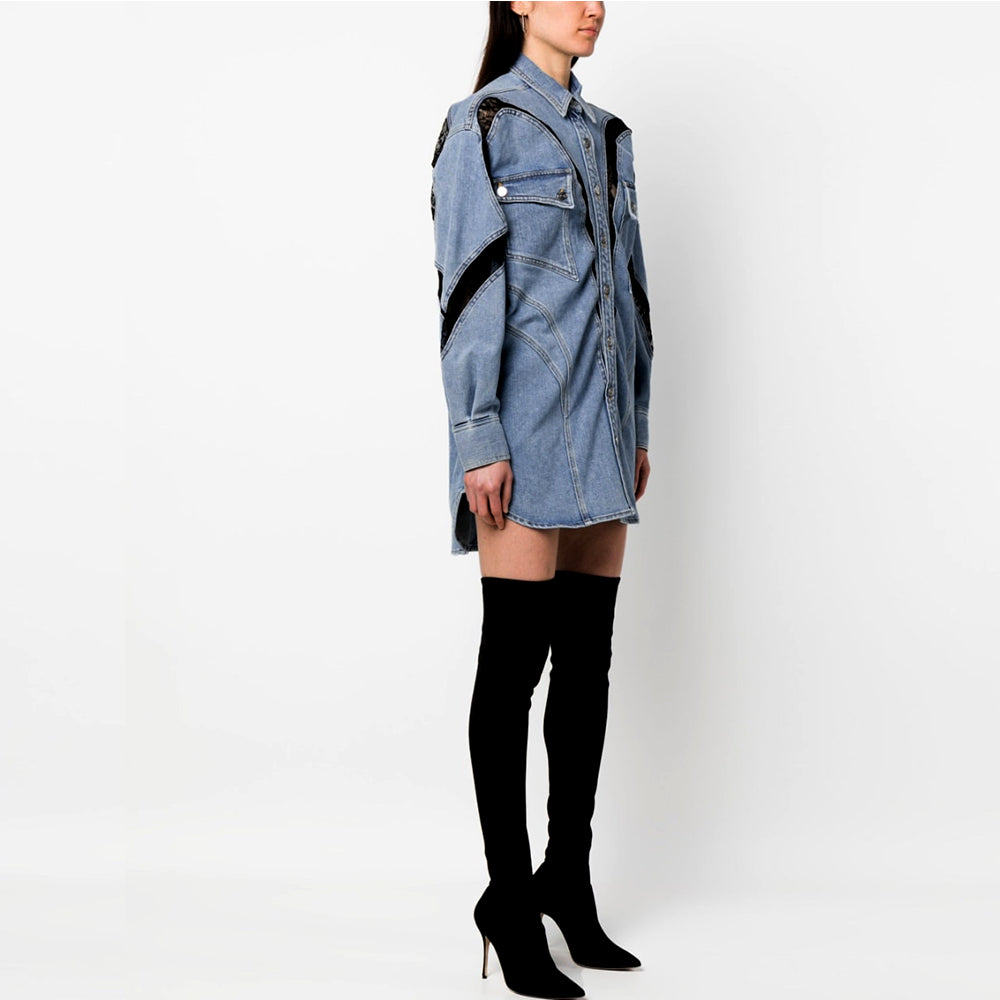 Long Sleeve Splicing Denim Shirt Long Jacket