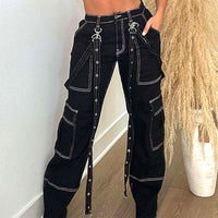 sling Loose Fit Buckled Tied Hip Hop Casual Denim Pants