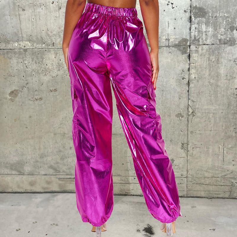 Metallic Luster Straight Leg Casual Long Pants