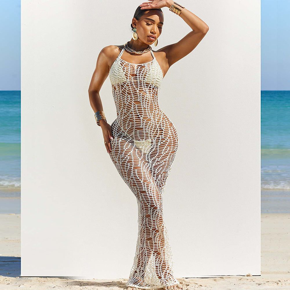 Halter Neck Bare Back Beach Long Skirt Suit