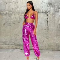 Metallic Luster Straight Leg Casual Long Pants