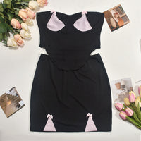 Womens Bow Contrast Pointed Backless Mini Dress