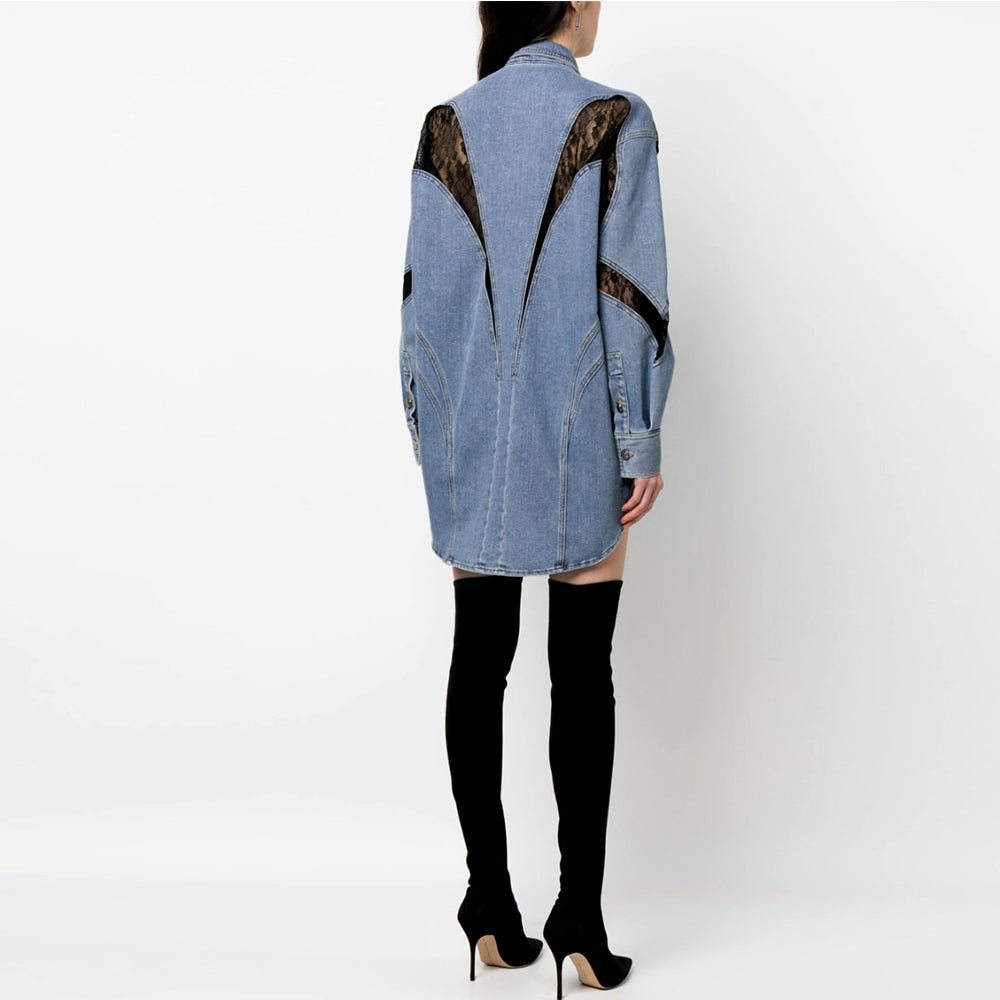 Long Sleeve Splicing Denim Shirt Long Jacket