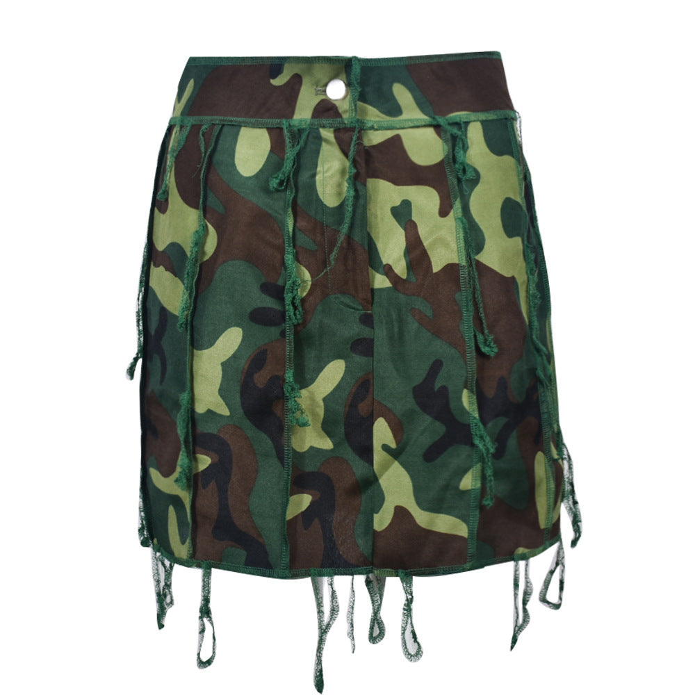 Street Tassel Camouflage Beggar Mini Skirt