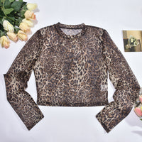 Long Sleeve Leopard Print Mesh Sexy Pants Suit