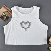 Sleeveless Love Rhinestone Crop T Shirt