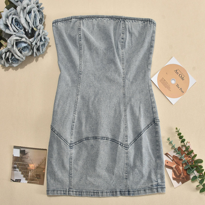 Denim Stretch Off Shoulder Sexy Casual Mini Dress