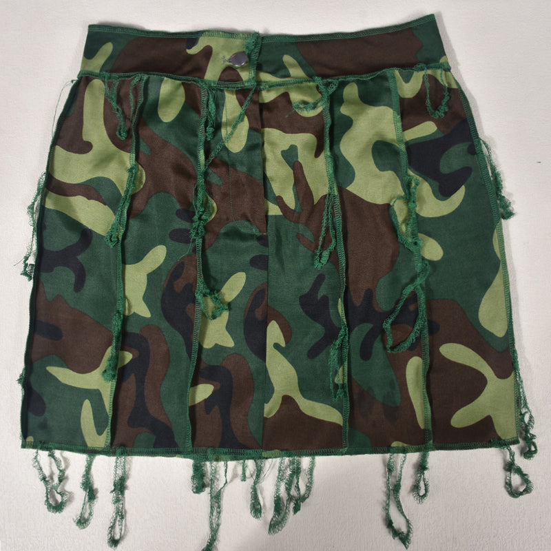 Street Tassel Camouflage Beggar Mini Skirt